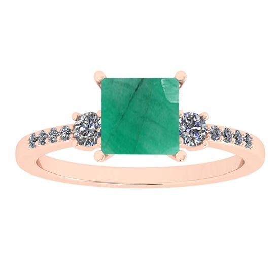 1.53 Ctw VS/SI1 Emerald And Diamond 14K Rose Gold Cocktail Ring
