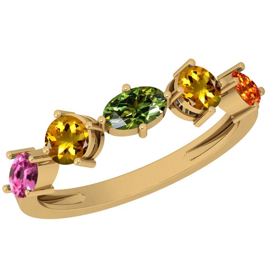 Certified 0.95 Ctw Multi Sapphire 14K Yellow Gold Ring