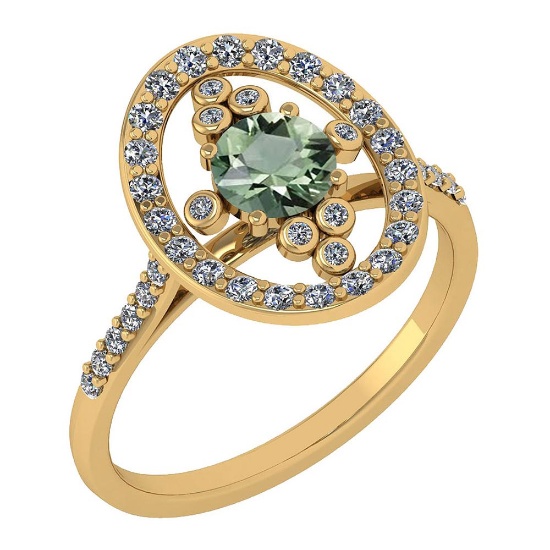 Certified 0.73 Ctw Green Amethyst And Diamond Ladies Fashion Halo Ring 14k Yellow Gold (VS/SI1) MADE