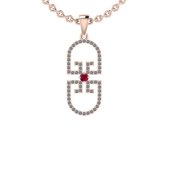 0.62 Ctw SI2/I1 Ruby And Diamond 14K Rose Gold Pendant