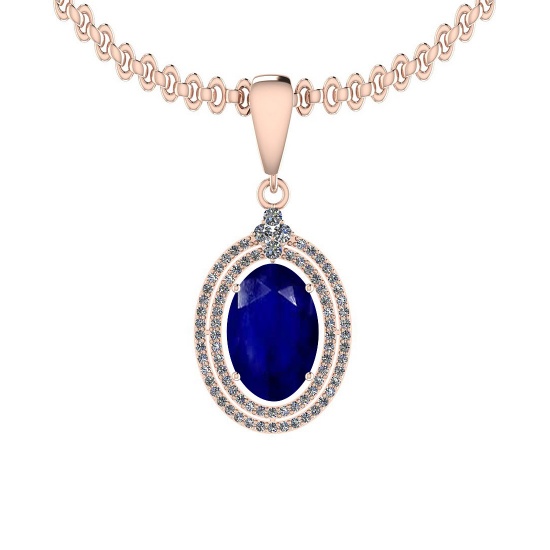 4.20 Ctw SI2/I1 Blue Sapphire And Diamond 14K Rose Gold Necklace