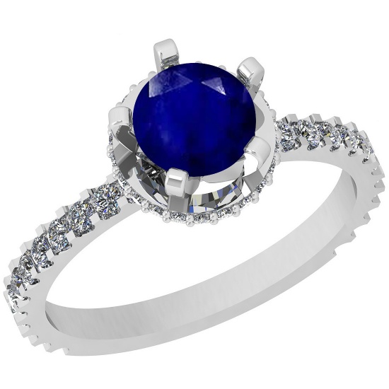 0.75 Ctw SI2/I1 Blue Sapphire And Diamond 14K White Gold Ring