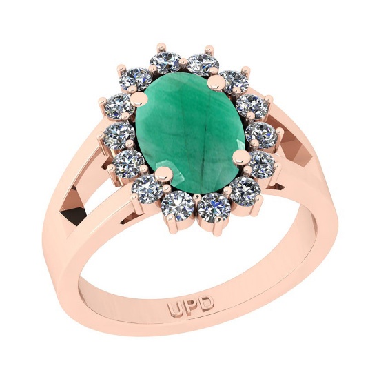 3.02 Ctw SI2/I1 Emerald And Diamond 14K Rose Gold Engagement Ring