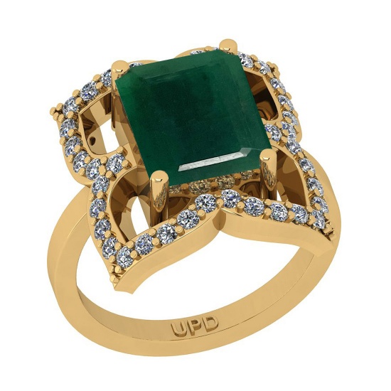 5.84 Ctw SI2/I1 Emerald And Diamond 14K Yellow Gold Vintage Style Wedding Ring