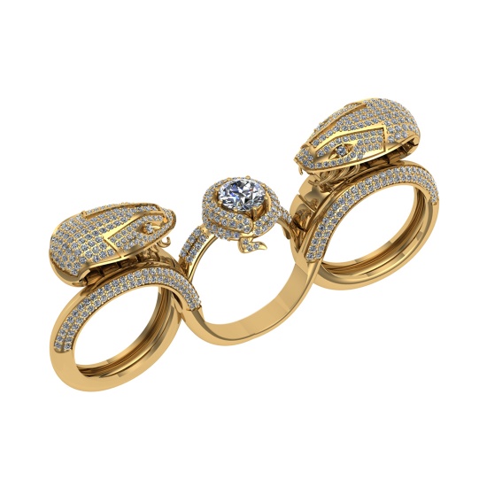 5.45 Ctw SI2/I1 Diamond 14K Yellow Gold Snake three finger Ring