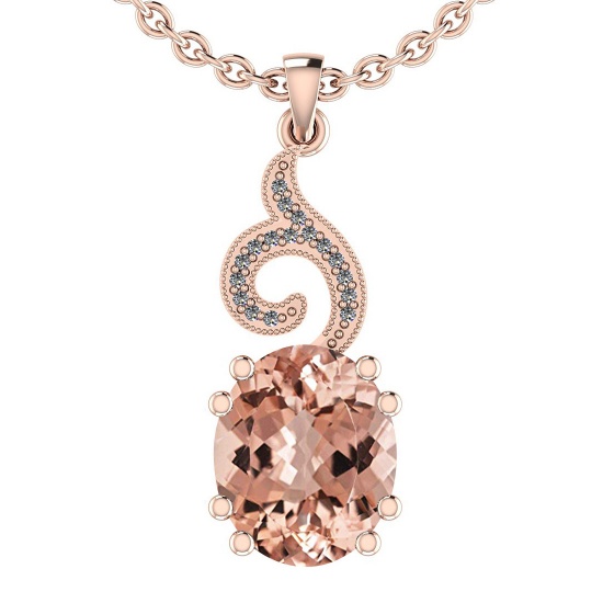 4.25 Ctw SI2/I1 Morganite And Diamond 14K Rose Gold Vintage Style Necklace