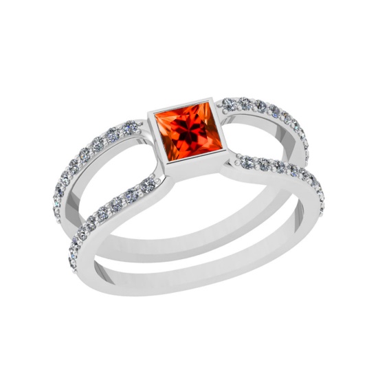 0.56 Ctw SI2/I1 Orange Sapphire And Diamond 14K White Gold Ring