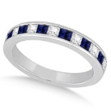 Channel Blue Sapphire and Diamond Wedding Ring 18k White Gold 2.50ctw