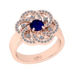 0.84 Ctw SI2/I1 Blue Sapphire and Diamond 14K Rose Gold Engagement Halo Ring