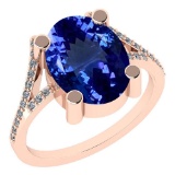 Certified 4.14 Ctw VS/SI1 Tanzanite and Diamond 14K Rose Gold Vintage Style Ring