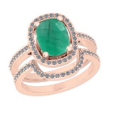 2.37 Ctw SI2/I1Emerald and Diamond 14K Rose Gold Engagement set Ring
