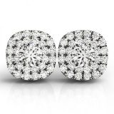 Round Cut Double Cushion Halo Stud Earrings 14k White Gold 1.50ctw