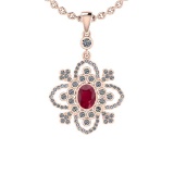 Certified 2.70 Ctw SI2/I1 Ruby And Diamond 14K Rose Gold Vintage Style Necklace