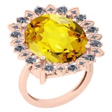18.55 Ctw I2/I3 Lemon Topaz And Diamond 14k Rose Gold Engagement Halo Ring