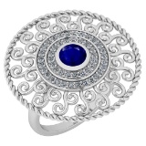 0.88 Ctw I2/I3 Blue Sapphire And Diamond 14K White Gold Engagement Ring