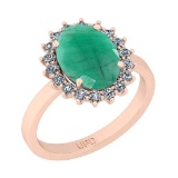 2.95 Ctw SI2/I1 Emerald And Diamond 14K Rose Gold Ring