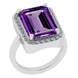 Certified 5.74 Ctw Amethyst And Diamond I1/I2 14K White Gold Vintage Anniversary Ring