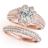 Certified 1.80 Ctw SI2/I1 Diamond 14K Rose Gold Vintage Style Bridal Set Ring