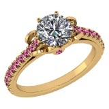 Certified 1.33 Ctw I2/I3 Pink Sapphire And Diamond 14K Yellow Gold Victorian Style Engagement Ring