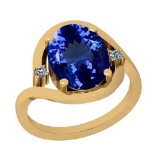 Certified 4.03 Ctw VS/SI1 Tanzanite and Diamond 14K Yellow Gold Vintage Style Ring