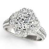 Certified 1.55 Ctw SI2/I1 Diamond 14K White Gold Vintage Style Wedding Halo Ring