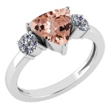 Certified 2.25 Ctw Morganite And Diamond Ladies Fashion Halo Ring 14k White Gold (VS/SI1) MADE IN US