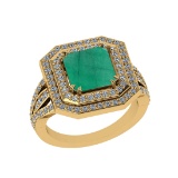 3.22 Ctw SI2/I1 Emerald and Diamond 14K Yellow Gold Double Ring