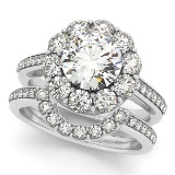 Certified 1.75 Ctw SI2/I1 Diamond 14K White Gold Engagement Halo Ring