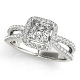 Certified 1.55 Ctw SI2/I1 Diamond 14K White Gold Engagement Halo Ring
