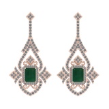 Certified 5.23 Ctw SI2/I1 Emerald And Diamond 14K Rose Gold Vintage Style Earrings