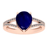 2.67 Ctw SI2/I1 Blue Sapphire And Diamond 14K Rose Gold Ring