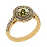 Certified 1.19 Ctw SI1/SI2 Natural Fancy Yellow And White Diamond 14K Yellow Gold Halo Ring