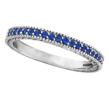 Blue Sapphire Stackable Ring With Milgrain Edges in 14k White Gold 0.50 Ctw