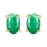 4.50 CTW Genuine Emerlad And 14K Yellow Gold Earrings