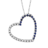 Diamond and Blue Sapphire Heart Pendant Necklace 14k White Gold (0.40ct)