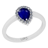 0.91 Ctw SI2/I1 Blue Sapphire And Diamond 14K White Gold Engagement Ring