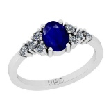 1.03 Ctw SI2/I1 Blue Sapphire And Diamond 14K White Gold Ring