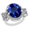 Certified 10.40 Ctw SI2/I1 Tanzanite And Diamond 14K White Gold Vintage Style Wedding Halo Ring