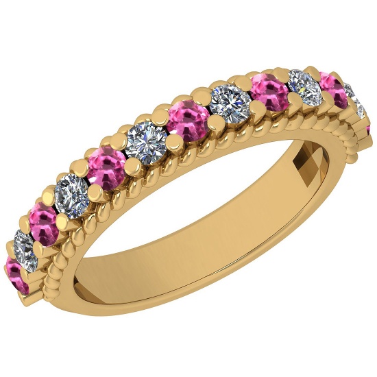 0.96 Ctw SI2/I1 Pink Sapphire And Diamond 14K Yellow Gold Filigree Band Ring