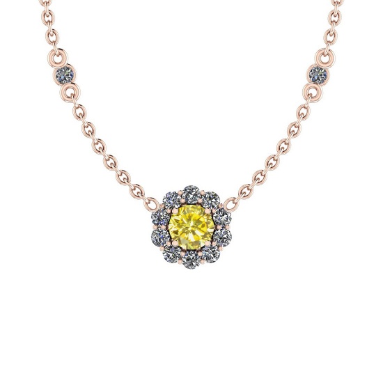 1.12 Ctw i2/i3 Treated Fancy Yellow and White Diamond 14K Rose Gold Necklace