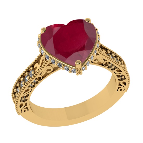 3.04 Ctw SI2/I1 Ruby and Diamond 14K Yellow Gold Engagement Ring