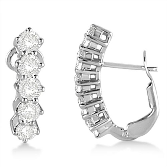 Five Stone Diamond Omega Earrings 14k White Gold 1.50ctw