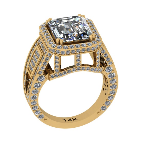 4.26 Ctw SI2/I1 Diamond 14K Yellow Gold Wedding Halo Ring (Emerald Cut Center Stone Certified By GIA