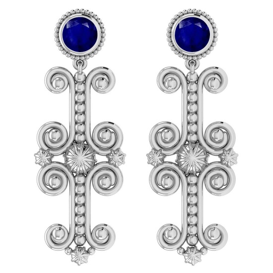 1.68 Ctw Blue Sapphire 14K White Gold Earrings