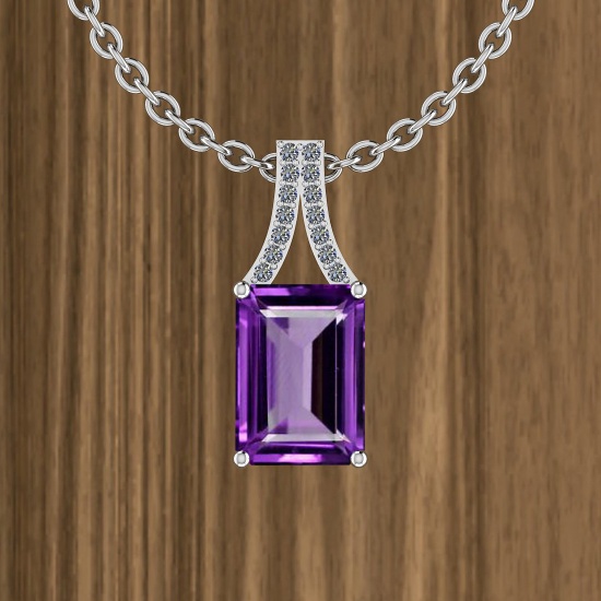 Certified 5.11 Ctw Amethyst and Diamond I2/I3 14K White Gold Victorian Style Pendant Necklace