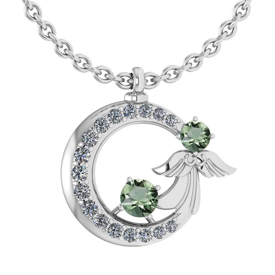 Certified 1.14 Ctw Green Amethyst Diamond Tiny Angel Necklace For womens New Expressions love collec