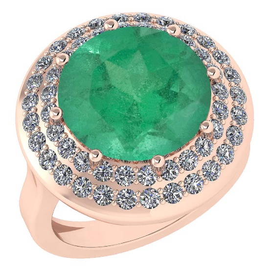 Certified 7.30 Ctw Emerald And Diamond Ladies Fashion Halo Ring 14k Rose Gold (VS/SI1) MADE IN USA