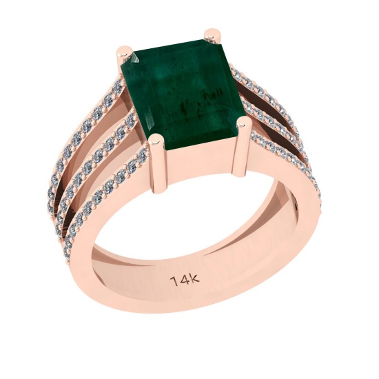3.20 Ctw SI2/I1 Emerald And Diamond 14K Rose Gold Engagement Ring
