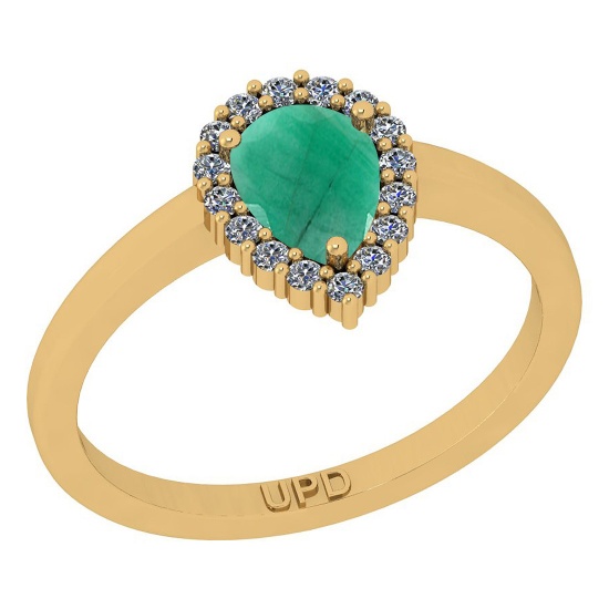 0.91 Ctw SI2/I1 Emerald And Diamond 14K Yellow Gold Engagement Ring