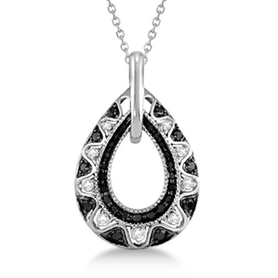 Black and White Diamond Pear Shaped Necklace in 14K White Gold 0.50ctw